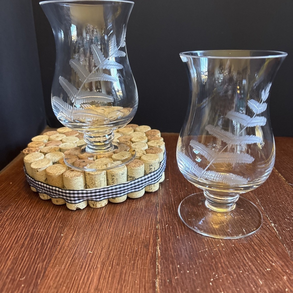 New Carolina by Zodax Fern Sketch Glass‎ Small Hurricane Vase Set Of 2
